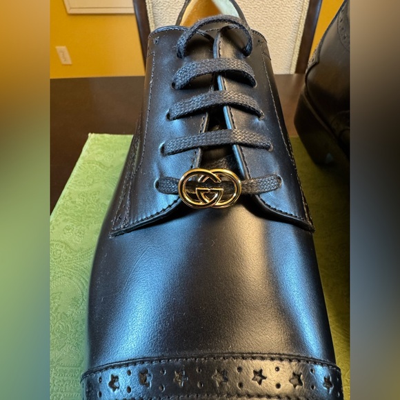 New Gucci GG Logo Star Brogue Lace Up Dress Shoes Black Size UK 12 / US 12.5 - Picture 4 of 16